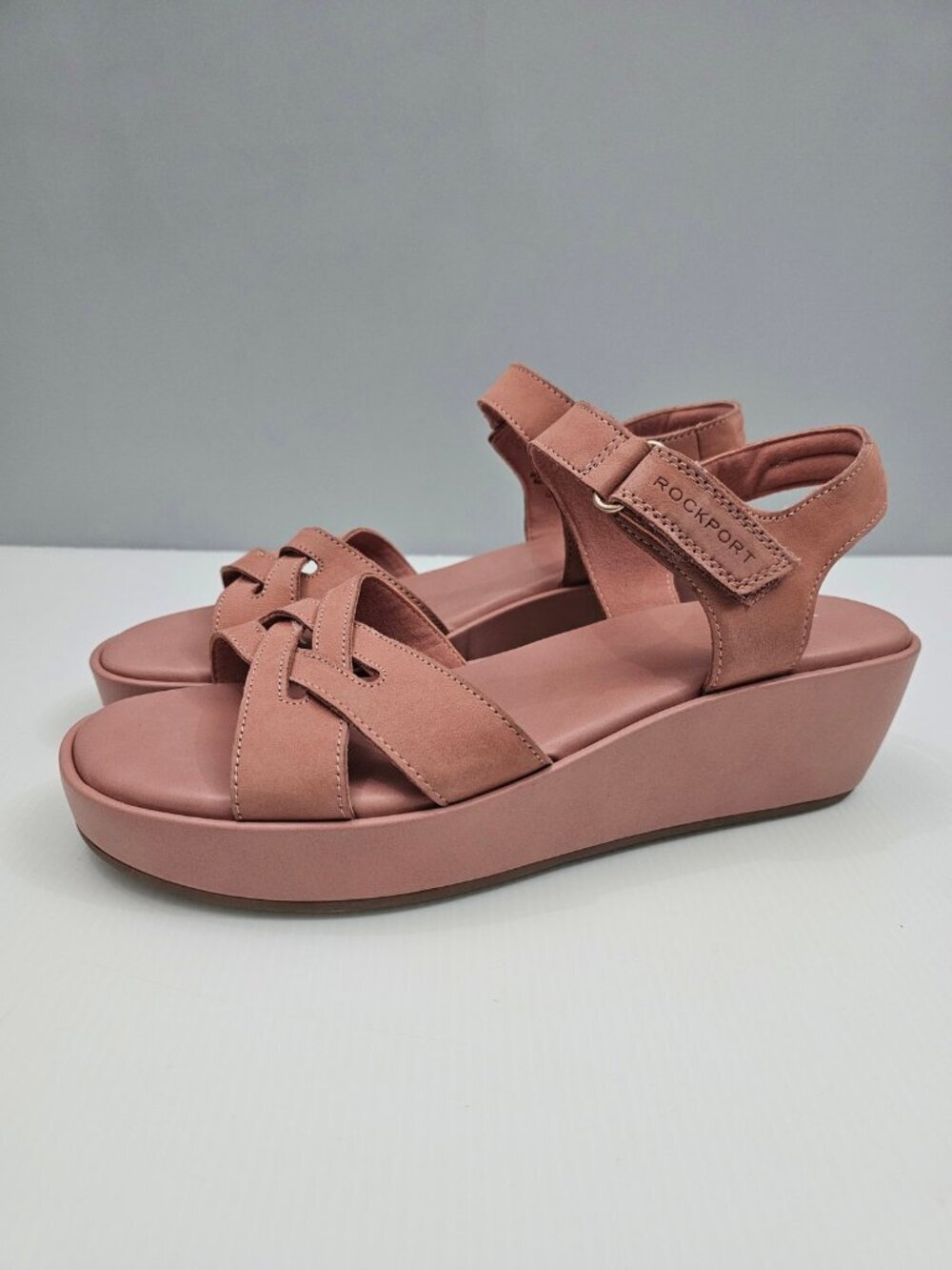 Rockport Amira Strappy Wedge Sandal Womens 10 Dusty Rose Nubuck Open Toe Casual